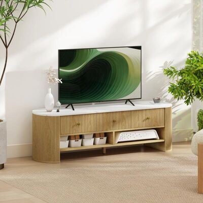 Generic Meuble Tv 140 Cm, Meuble Télé Pour Téléviseur 65 Pouces Effet Marbre 3 Tiroirs Façades À Cannelures Effet Bois Naturel - Publicité Generic Meuble Tv 140 Cm, Meuble Télé Pour Téléviseur 65 Pouces Effet Marbre 3 Tiroirs Façades À Cannelures Effet Bois Naturel - Publicité