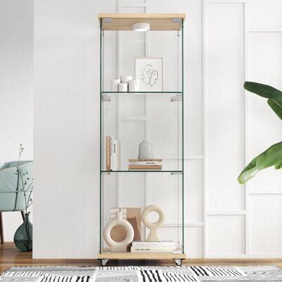 OEM Vitrine Moderne En Verre Avec Éclairage Led, Vitrine/bibliothèque En Verre Trempé, Idéale Pour Le Salon Et La Chambre, Design À Trois Niveaux Avec Une Porte, Aspect Bois Naturel - H 120 / L 42,5 / P 3 - Publicité OEM Vitrine Moderne En Verre Avec Éclairage Led, Vitrine/bibliothèque En Verre Trempé, Idéale Pour Le Salon Et La Chambre, Design À Trois Niveaux Avec Une Porte, Aspect Bois Naturel - H 120 / L 42,5 / P 3 - Publicité