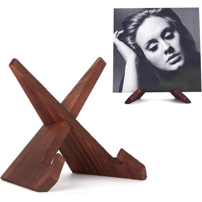 ALVIOR Support Vinyle - En Bois Massif - Design Rétro Croisé - Pour Affichage Sur Table Ou Étagère - 1 Pièce - Publicité ALVIOR Support Vinyle - En Bois Massif - Design Rétro Croisé - Pour Affichage Sur Table Ou Étagère - 1 Pièce - Publicité