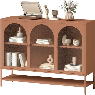 OEM Buffet Salon, Meuble De Rangement Avec 3 Portes Vitrées Cintrées Et Étagère Ouverte, 140 X 40 X 105 Cm, Rouille - Publicité OEM Buffet Salon, Meuble De Rangement Avec 3 Portes Vitrées Cintrées Et Étagère Ouverte, 140 X 40 X 105 Cm, Rouille - Publicité