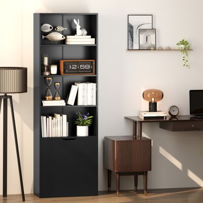 OEM Bibliothèque Armoire À Livres Avec 4 Compartiments Ouverts Et 2 Portes Pour Le Salon Et Le Bureau 59x29x180 Cm Noir - Publicité OEM Bibliothèque Armoire À Livres Avec 4 Compartiments Ouverts Et 2 Portes Pour Le Salon Et Le Bureau 59x29x180 Cm Noir - Publicité