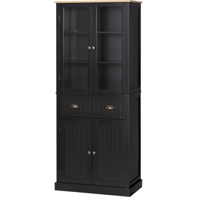 OEM Buffet Meuble Cuisine Rangement Armoire De Cuisine 4 Portes Dont 2 Portes Vitrées Et 1 Tiroir Étagères Réglables - Noir - Publicité OEM Buffet Meuble Cuisine Rangement Armoire De Cuisine 4 Portes Dont 2 Portes Vitrées Et 1 Tiroir Étagères Réglables - Noir - Publicité