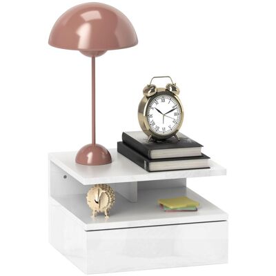 OEM Table De Chevet Suspendue Avec Tiroir Et Étagère Ouverte En Bois, 35 X 32 X 22,5 Cm, Blanche - Publicité OEM Table De Chevet Suspendue Avec Tiroir Et Étagère Ouverte En Bois, 35 X 32 X 22,5 Cm, Blanche - Publicité
