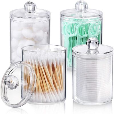 GRASSLIN Lot De 4 Pots Apothicaire, Plastique Transparent, Couvercle Étanche, Organisateur Salle De Bain, Rangement Coton - Publicité GRASSLIN Lot De 4 Pots Apothicaire, Plastique Transparent, Couvercle Étanche, Organisateur Salle De Bain, Rangement Coton - Publicité