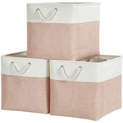 OEM Lot De 3 Paniers De Rangement Cubiques En Tissu Rose/blanc 33x33 Cm - Boîtes De Rangement Cube Pour Vêtements, Étagère, Chambre Enfant, Placard Maison - Publicité OEM Lot De 3 Paniers De Rangement Cubiques En Tissu Rose/blanc 33x33 Cm - Boîtes De Rangement Cube Pour Vêtements, Étagère, Chambre Enfant, Placard Maison - Publicité