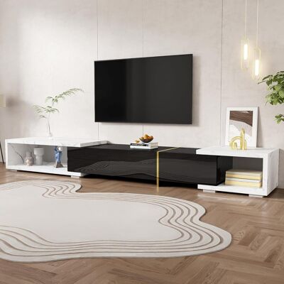 Acavallo Meuble Tv Bas Pivotant, Aspect Marbre Noir, Finition Mate Et Brillante, 140 X 40 X 30 Cm, Mdf Et Contreplaqué, Noir Et Blanc - Publicité Acavallo Meuble Tv Bas Pivotant, Aspect Marbre Noir, Finition Mate Et Brillante, 140 X 40 X 30 Cm, Mdf Et Contreplaqué, Noir Et Blanc - Publicité