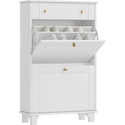 OEM Meuble Chaussure Entrée Étroit Avec Tiroirs À Portes Abattants Et Étagère Réglable, 60 X 23,5 X 98,5 Cm, Blanc - Publicité OEM Meuble Chaussure Entrée Étroit Avec Tiroirs À Portes Abattants Et Étagère Réglable, 60 X 23,5 X 98,5 Cm, Blanc - Publicité