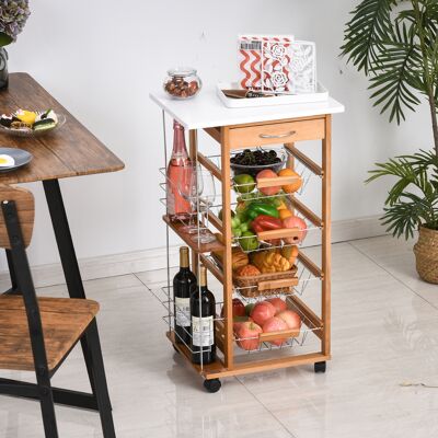 OEM Chariot De Cuisine À Roulettes, Chariot Multifonction Avec Tiroir, 4 Paniers Et Étagères Métalliques Amovibles, 47 X 37 X 83 Cm, Naturel - Publicité OEM Chariot De Cuisine À Roulettes, Chariot Multifonction Avec Tiroir, 4 Paniers Et Étagères Métalliques Amovibles, 47 X 37 X 83 Cm, Naturel - Publicité