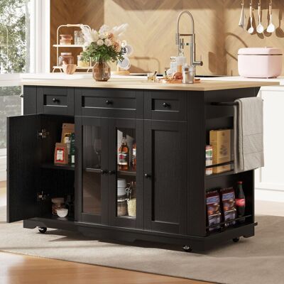 ACKERMAN Îlot De Cuisine, Cloisons Amovibles, Meuble De Cuisine, Desserte Avec Plan De Travail, Buffet, Desserte Finition Bois, Buffet, Vitrine En Verre Trempé, Noir - Publicité ACKERMAN Îlot De Cuisine, Cloisons Amovibles, Meuble De Cuisine, Desserte Avec Plan De Travail, Buffet, Desserte Finition Bois, Buffet, Vitrine En Verre Trempé, Noir - Publicité