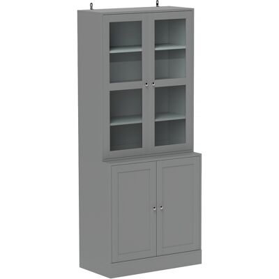 OEM Bibliothèque Vitrine. Meuble De Rangement À 6 Niveaux Avec 4 Portes Dont 2 En Verre Trempé. Étagères Réglables. Gris - Publicité OEM Bibliothèque Vitrine. Meuble De Rangement À 6 Niveaux Avec 4 Portes Dont 2 En Verre Trempé. Étagères Réglables. Gris - Publicité