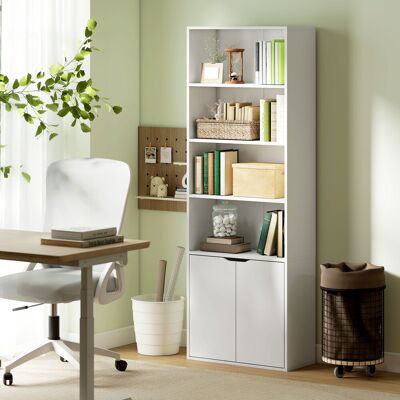 OEM Homcom Bibliothèque Armoire À Livres - 4 Compartiments Ouverts & 2 Portes, Pour Salon & Bureau, 59x29x180cm, Blanc - Publicité OEM Homcom Bibliothèque Armoire À Livres - 4 Compartiments Ouverts & 2 Portes, Pour Salon & Bureau, 59x29x180cm, Blanc - Publicité