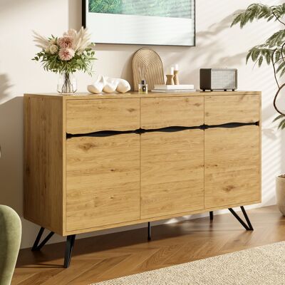 ACKERMAN Buffet 3 Portes Aspect Bois Avec Pieds En Métal – Design Moderne, Grand Espace De Rangement, Stable Et Facile À Nettoyer – Convient Pour Le Salon, La Salle À Manger Ou L'Entrée. Publicité ACKERMAN Buffet 3 Portes Aspect Bois Avec Pieds En Métal – Design Moderne, Grand Espace De Rangement, Stable Et Facile À Nettoyer – Convient Pour Le Salon, La Salle À Manger Ou L'Entrée. Publicité