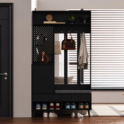 ACKERMAN Ensemble Armoire, Armoire Murale, Ensemble Armoire D'Entrée Avec Banc À Chaussures, Ensemble Armoire Avec 4 Patères, Deux Tiroirs Et 1 Porte, Noir, 100 L X 35 L X 180 H Cm - Publicité ACKERMAN Ensemble Armoire, Armoire Murale, Ensemble Armoire D'Entrée Avec Banc À Chaussures, Ensemble Armoire Avec 4 Patères, Deux Tiroirs Et 1 Porte, Noir, 100 L X 35 L X 180 H Cm - Publicité