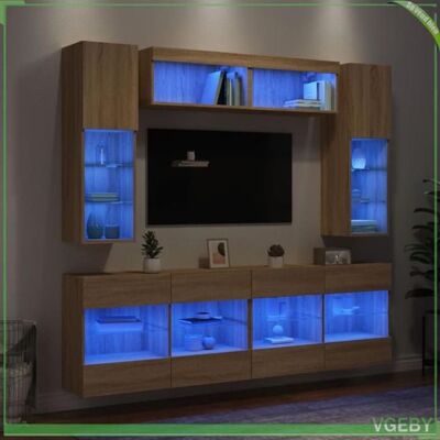 OEM Ensemble De Meubles Tv Muraux 6 Pièces - Faf7291712416934 - Chêne Sonoma - Led Rvb - Bois D'Ingénierie Résistant - Publicité OEM Ensemble De Meubles Tv Muraux 6 Pièces - Faf7291712416934 - Chêne Sonoma - Led Rvb - Bois D'Ingénierie Résistant - Publicité