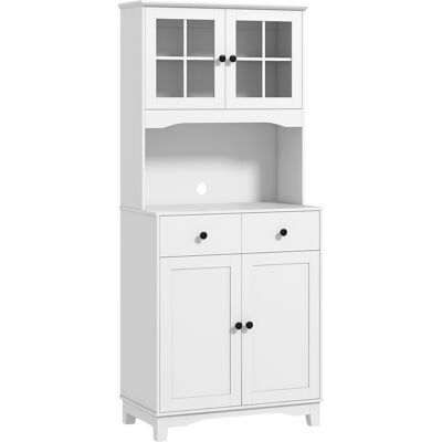 ACKERMAN Armoire Haute De Cuisine Homcom Avec Étagère À Micro-ondes, 2 Placards, 2 Tiroirs, Vitrine Avec Clayettes Réglables, Anti-basculement, Buffet Pour Salon Et Salle À Manger, Blanc - Publicité ACKERMAN Armoire Haute De Cuisine Homcom Avec Étagère À Micro-ondes, 2 Placards, 2 Tiroirs, Vitrine Avec Clayettes Réglables, Anti-basculement, Buffet Pour Salon Et Salle À Manger, Blanc - Publicité