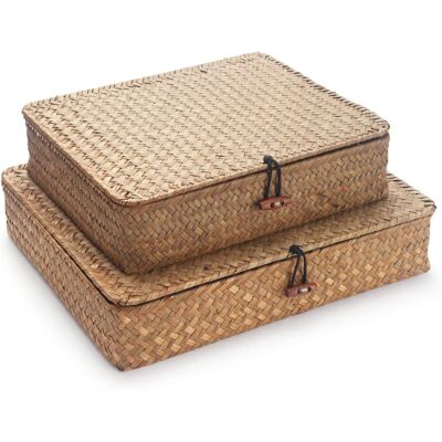 Apex Panier De Rangement Rectangulaire Avec Couvercle, Panier De Rangement En Rotin Tressé Et Algues, Lot De 2 (grand + Petit) - Publicité Apex Panier De Rangement Rectangulaire Avec Couvercle, Panier De Rangement En Rotin Tressé Et Algues, Lot De 2 (grand + Petit) - Publicité
