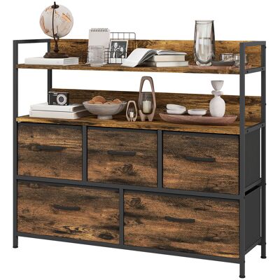 OEM Commode, Meuble De Rangement, 5 Tiroirs En Tissu Pliables Et Amovibles Et Étagères, 98 X 29 X 85 Cm, Brun Rustique - Publicité OEM Commode, Meuble De Rangement, 5 Tiroirs En Tissu Pliables Et Amovibles Et Étagères, 98 X 29 X 85 Cm, Brun Rustique - Publicité