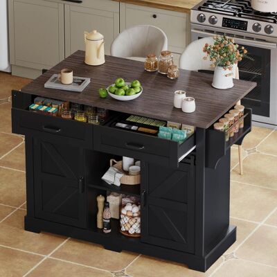 OEM Îlot De Cuisine Avec Plan De Travail Rabattable, Desserte De Cuisine Sur Roulettes, Meuble De Cuisine À 2 Portes Coulissantes Et 2 Tiroirs, Style Grange, Noir, Meuble De Rangement De Cuisine, 120 × 45 - Publicité OEM Îlot De Cuisine Avec Plan De Travail Rabattable, Desserte De Cuisine Sur Roulettes, Meuble De Cuisine À 2 Portes Coulissantes Et 2 Tiroirs, Style Grange, Noir, Meuble De Rangement De Cuisine, 120 × 45 - Publicité