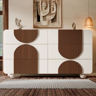 RETROK Commode Avec 6 Tiroirs Et Design Incurvé – Buffet Élégant Blanc Avec Lattes En Bois Couleur Chocolat, Tiroirs Coulissants Silencieux Et Système Anti-basculement, 121 × 71 × 41 Cm - Publicité RETROK Commode Avec 6 Tiroirs Et Design Incurvé – Buffet Élégant Blanc Avec Lattes En Bois Couleur Chocolat, Tiroirs Coulissants Silencieux Et Système Anti-basculement, 121 × 71 × 41 Cm - Publicité