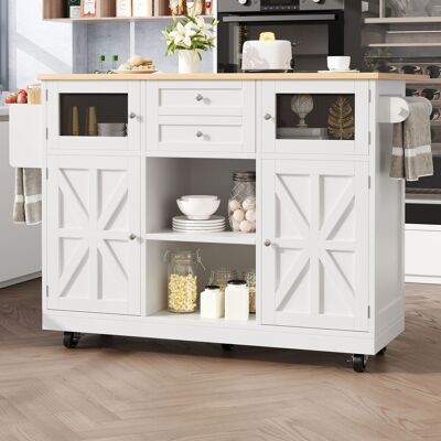 ACKERMAN Îlot De Cuisine, Desserte Avec Plan De Travail, Buffet, Desserte Finition Bois, Porte-serviettes Latéral, Portes De Placard Tridimensionnelles À Roulettes, Cloisons Réglables, Blanc - Publicité ACKERMAN Îlot De Cuisine, Desserte Avec Plan De Travail, Buffet, Desserte Finition Bois, Porte-serviettes Latéral, Portes De Placard Tridimensionnelles À Roulettes, Cloisons Réglables, Blanc - Publicité