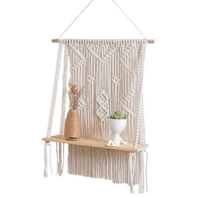 RDTD Étagère Murale En Corde Tressée À La Main, Style Bohème, Macramé, Décoration Intérieure - Publicité RDTD Étagère Murale En Corde Tressée À La Main, Style Bohème, Macramé, Décoration Intérieure - Publicité