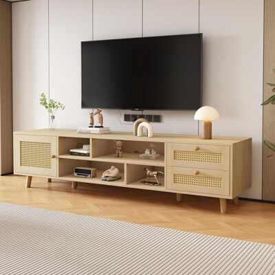 Acavallo Meuble Tv - Meuble De Salon Avec 2 Tiroirs Et 1 Porte, Bois Et Rotin Naturel, Style Moderne, 160 × 39 × 40,5 Cm, Naturel - Publicité Acavallo Meuble Tv - Meuble De Salon Avec 2 Tiroirs Et 1 Porte, Bois Et Rotin Naturel, Style Moderne, 160 × 39 × 40,5 Cm, Naturel - Publicité