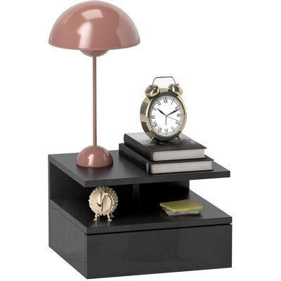 OEM Table De Chevet Suspendue Avec Tiroir Et Étagère Ouverte En Bois, 35 X 32 X 22,5 Cm, Noir Brillant - Publicité OEM Table De Chevet Suspendue Avec Tiroir Et Étagère Ouverte En Bois, 35 X 32 X 22,5 Cm, Noir Brillant - Publicité