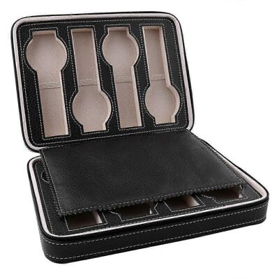 LAVVE Boîte De Rangement De Montres En Cuir Pu Noir, 8 Compartiments, 1 Pièce - Publicité LAVVE Boîte De Rangement De Montres En Cuir Pu Noir, 8 Compartiments, 1 Pièce - Publicité
