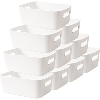 JARDIBRIC Panier Plastqiue Rangement Avec Poignées 10pcs Boite De Rangement Salle De Bain Bac Rangement Placard Caisse De Rangement Cuisine Grand Organiseur Panier De Rangement Pour Bureau Maison - Publicité JARDIBRIC Panier Plastqiue Rangement Avec Poignées 10pcs Boite De Rangement Salle De Bain Bac Rangement Placard Caisse De Rangement Cuisine Grand Organiseur Panier De Rangement Pour Bureau Maison - Publicité