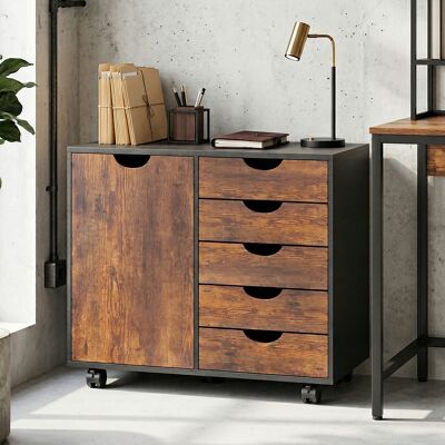 OEM Homcom Meuble De Rangement Pour Bureau & Support D'Imprimante - 5 Tiroirs, 1 Porte & Étagère Réglable, Sur Roulettes, 78x40x66,5cm, Marron - Publicité OEM Homcom Meuble De Rangement Pour Bureau & Support D'Imprimante - 5 Tiroirs, 1 Porte & Étagère Réglable, Sur Roulettes, 78x40x66,5cm, Marron - Publicité