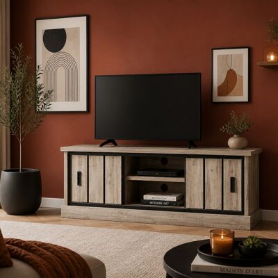 OEM Meuble Tv 155cm Chêne Gris Style Industriel Alicia - Publicité OEM Meuble Tv 155cm Chêne Gris Style Industriel Alicia - Publicité