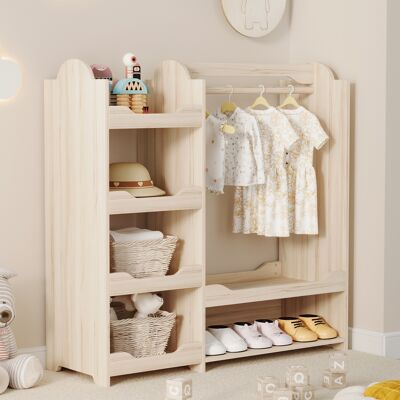 MIDUODUO Porte-manteau Enfants Garde-robe Avec Porte-linge 4 Étagères Rangement Chambre Enfant Bois Naturel 11039110 Cm. Publicité MIDUODUO Porte-manteau Enfants Garde-robe Avec Porte-linge 4 Étagères Rangement Chambre Enfant Bois Naturel 11039110 Cm. Publicité
