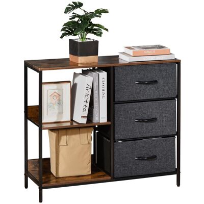 OEM Commode Étroite En Tissu, Avec 3 Tiroirs Pliants, 2 Étagères Ouvertes Et Un Large Plateau, Idéale Pour La Chambre, Le Salon Ou L'Entrée, Coloris Marron Rustique Et Gris Foncé. Publicité OEM Commode Étroite En Tissu, Avec 3 Tiroirs Pliants, 2 Étagères Ouvertes Et Un Large Plateau, Idéale Pour La Chambre, Le Salon Ou L'Entrée, Coloris Marron Rustique Et Gris Foncé. Publicité