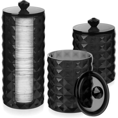 SYMOLEXA 3 Pcs - Boite Coton - Porte Tige - Organisateur De Rangement Avec Couvercle - Structure En Diamant Noir - Pour Salle De Bain Et Chambre - Noir - 10x8x12cm - Publicité SYMOLEXA 3 Pcs - Boite Coton - Porte Tige - Organisateur De Rangement Avec Couvercle - Structure En Diamant Noir - Pour Salle De Bain Et Chambre - Noir - 10x8x12cm - Publicité