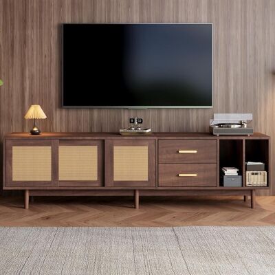 OEM Meuble De Rangement 190 X 40 X 52 Cm, Meuble Tv Bas Avec Tiroirs, Support Tv En Mdf Aspect Rotin Marron, Design À 6 Pieds, Meuble De Rangement Multifonctionnel Pour Salon, Compatible Tv 75 Pouces - Publicité OEM Meuble De Rangement 190 X 40 X 52 Cm, Meuble Tv Bas Avec Tiroirs, Support Tv En Mdf Aspect Rotin Marron, Design À 6 Pieds, Meuble De Rangement Multifonctionnel Pour Salon, Compatible Tv 75 Pouces - Publicité