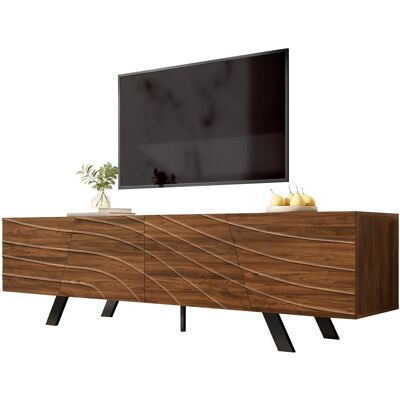 OEM Meuble Tv Moderne Avec Façade Ondulée – Meuble Bas Aspect Noyer Avec Pieds En Fer Noir, Grand Espace De Rangement, Gestion Des Câbles Et Étagère – Meuble Tv Pour Salon, Couloir (160×39×50,5 Cm) - Publicité OEM Meuble Tv Moderne Avec Façade Ondulée – Meuble Bas Aspect Noyer Avec Pieds En Fer Noir, Grand Espace De Rangement, Gestion Des Câbles Et Étagère – Meuble Tv Pour Salon, Couloir (160×39×50,5 Cm) - Publicité