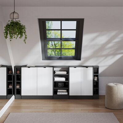 Ensembles De Meuble De Rangement Sous Pente Rion, Blanc Cannelé, 210cm Lot De 5, Vicco - Publicité Ensembles De Meuble De Rangement Sous Pente Rion, Blanc Cannelé, 210cm Lot De 5, Vicco - Publicité