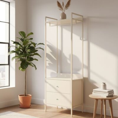 TERRE DE NUIT Dressing Ouvert Beige Bois Et Métal Avec Tiroirs - Publicité TERRE DE NUIT Dressing Ouvert Beige Bois Et Métal Avec Tiroirs - Publicité