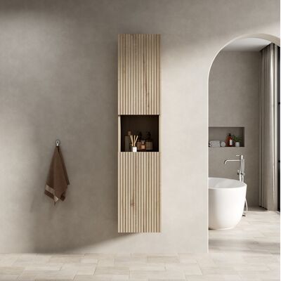 MIVRAY Meuble De Salle De Bain Suspendu En Contreplaqué Chêne Blanc 160 Cm Avec 2 Portes Et Niche Ouverte - Publicité MIVRAY Meuble De Salle De Bain Suspendu En Contreplaqué Chêne Blanc 160 Cm Avec 2 Portes Et Niche Ouverte - Publicité