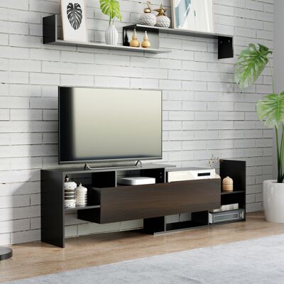 OEM Homcom Ensemble Meuble Tv Avec Banc Et Étagère Murale, Style Contemporain, Longueur 153.6 Cm, Noir - Publicité OEM Homcom Ensemble Meuble Tv Avec Banc Et Étagère Murale, Style Contemporain, Longueur 153.6 Cm, Noir - Publicité