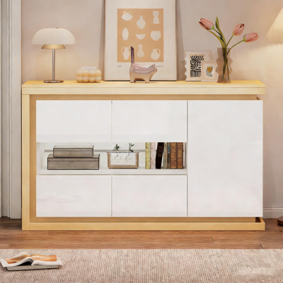 LIBERTÉ Buffet 140cm Led Porte Verre Trempé Salon Bureau Blanc - Publicité LIBERTÉ Buffet 140cm Led Porte Verre Trempé Salon Bureau Blanc - Publicité