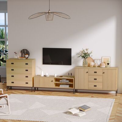OEM Meuble Buffet De Rangement 2 Placards Étagère Réglable 3 Tiroirs Style Contemporain - Dim. 120l X 39,5l X 77h Cm - Publicité OEM Meuble Buffet De Rangement 2 Placards Étagère Réglable 3 Tiroirs Style Contemporain - Dim. 120l X 39,5l X 77h Cm - Publicité