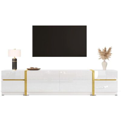 OEM Meuble Tv Luxueux, Finition Brillante, Bords Dorés, Avec Tiroirs Et Portes, Style Moderne, Offrant Un Grand Espace De Rangement Pour Le Salon. Publicité OEM Meuble Tv Luxueux, Finition Brillante, Bords Dorés, Avec Tiroirs Et Portes, Style Moderne, Offrant Un Grand Espace De Rangement Pour Le Salon. Publicité