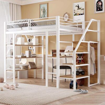 OEM Lit Mezzanine 140 X 200 Cm, Étagère De Rangement À Trois Niveaux, Bureau, Armoire, Marchepied De Sécurité Avec Compartiment De Rangement, Structure Avec Barrière De Sécurité, Lit En Fer, Lit Simple - Publicité OEM Lit Mezzanine 140 X 200 Cm, Étagère De Rangement À Trois Niveaux, Bureau, Armoire, Marchepied De Sécurité Avec Compartiment De Rangement, Structure Avec Barrière De Sécurité, Lit En Fer, Lit Simple - Publicité