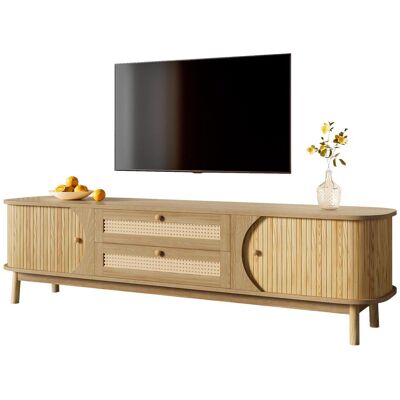OEM Meuble Tv – Meuble Tv En Bois Naturel Avec Portes Et Tiroirs. Support Tv Avec Côtés En Rotin. Solution De Rangement, Style Champêtre Naturel. Publicité OEM Meuble Tv – Meuble Tv En Bois Naturel Avec Portes Et Tiroirs. Support Tv Avec Côtés En Rotin. Solution De Rangement, Style Champêtre Naturel. Publicité