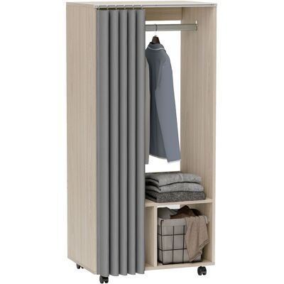 OEM Armoire Penderie Armoire De Rangement Mobile Avec Rideau, Tringle De Suspension, 60 X 40 X 128 Cm, Effet Bois Naturel - Publicité OEM Armoire Penderie Armoire De Rangement Mobile Avec Rideau, Tringle De Suspension, 60 X 40 X 128 Cm, Effet Bois Naturel - Publicité