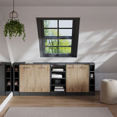 Ensembles De Meuble De Rangement Sous Pente Rion, Chêne Artisan, 210cm Lot De 5 Caissons 60 Cm De Profondeur, Vicco - Publicité Ensembles De Meuble De Rangement Sous Pente Rion, Chêne Artisan, 210cm Lot De 5 Caissons 60 Cm De Profondeur, Vicco - Publicité