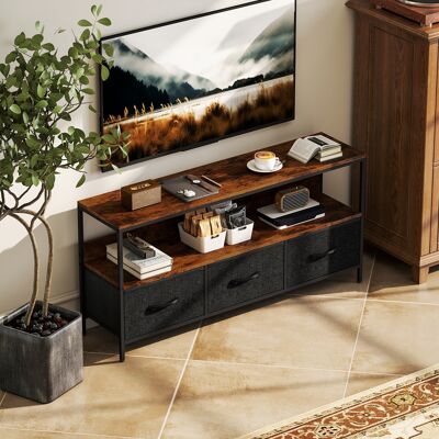 OEM Homcom Meuble Tv Jusqu'à 55 Pouces, 3 Tiroirs Et Pieds En Acier, 120x29x56 Cm Marron Rustique - Publicité OEM Homcom Meuble Tv Jusqu'à 55 Pouces, 3 Tiroirs Et Pieds En Acier, 120x29x56 Cm Marron Rustique - Publicité
