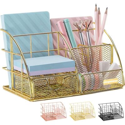 LAVVE Organiseur De Bureau Doré, Accessoires De Bureau En Maille, Avec 5 Compartiments Et 1 Mini Tiroir Coulissant - Publicité LAVVE Organiseur De Bureau Doré, Accessoires De Bureau En Maille, Avec 5 Compartiments Et 1 Mini Tiroir Coulissant - Publicité
