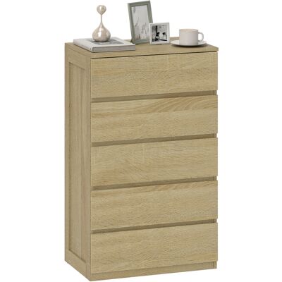 OEM Commode En Bois À 5 Tiroirs Avec Glissières Métalliques Et Poignées Rainurées, 60 X 39 X 100 Cm, Couleur Hêtre - Publicité OEM Commode En Bois À 5 Tiroirs Avec Glissières Métalliques Et Poignées Rainurées, 60 X 39 X 100 Cm, Couleur Hêtre - Publicité